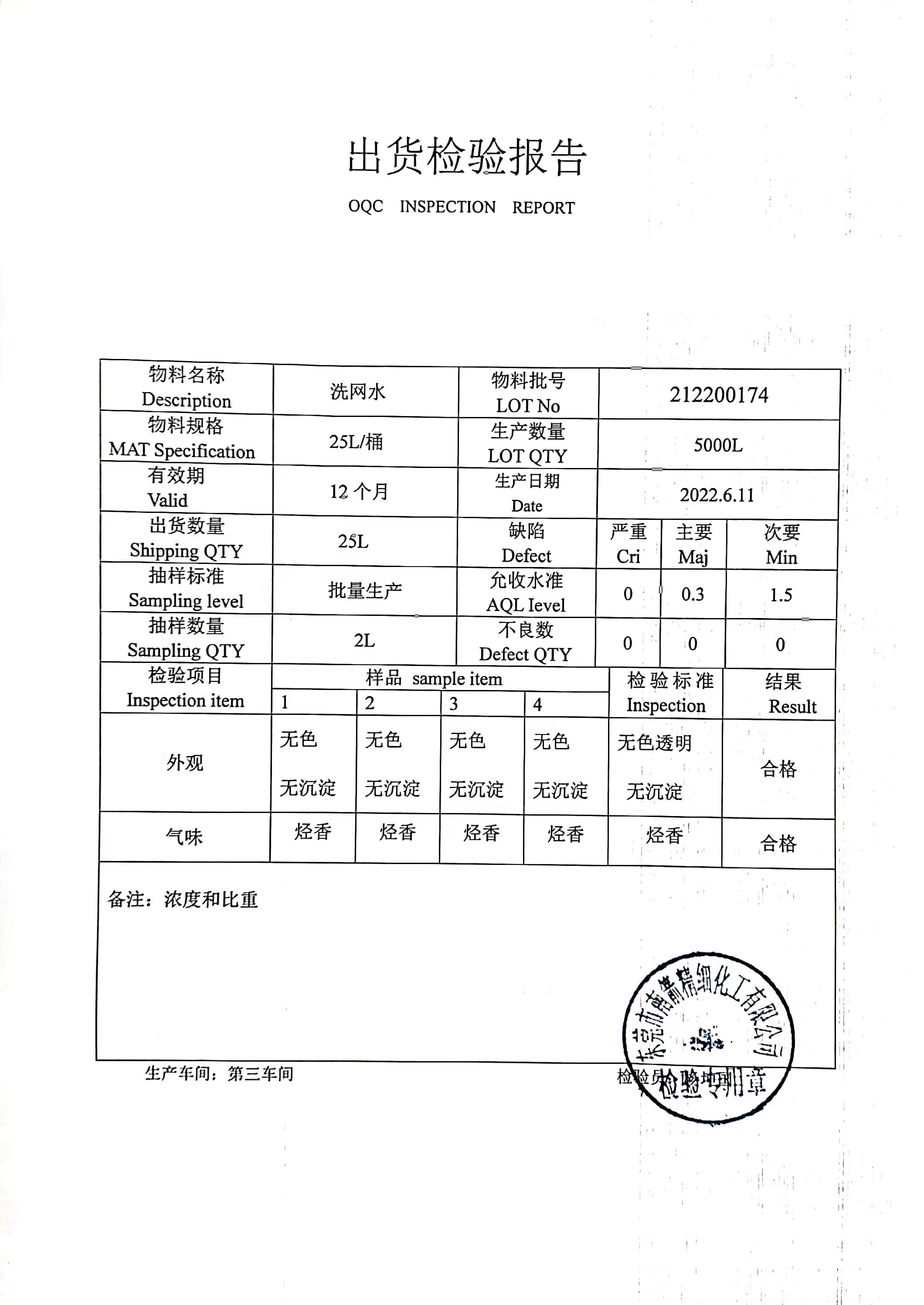 洗板水質(zhì)量檢測(cè)報(bào)告