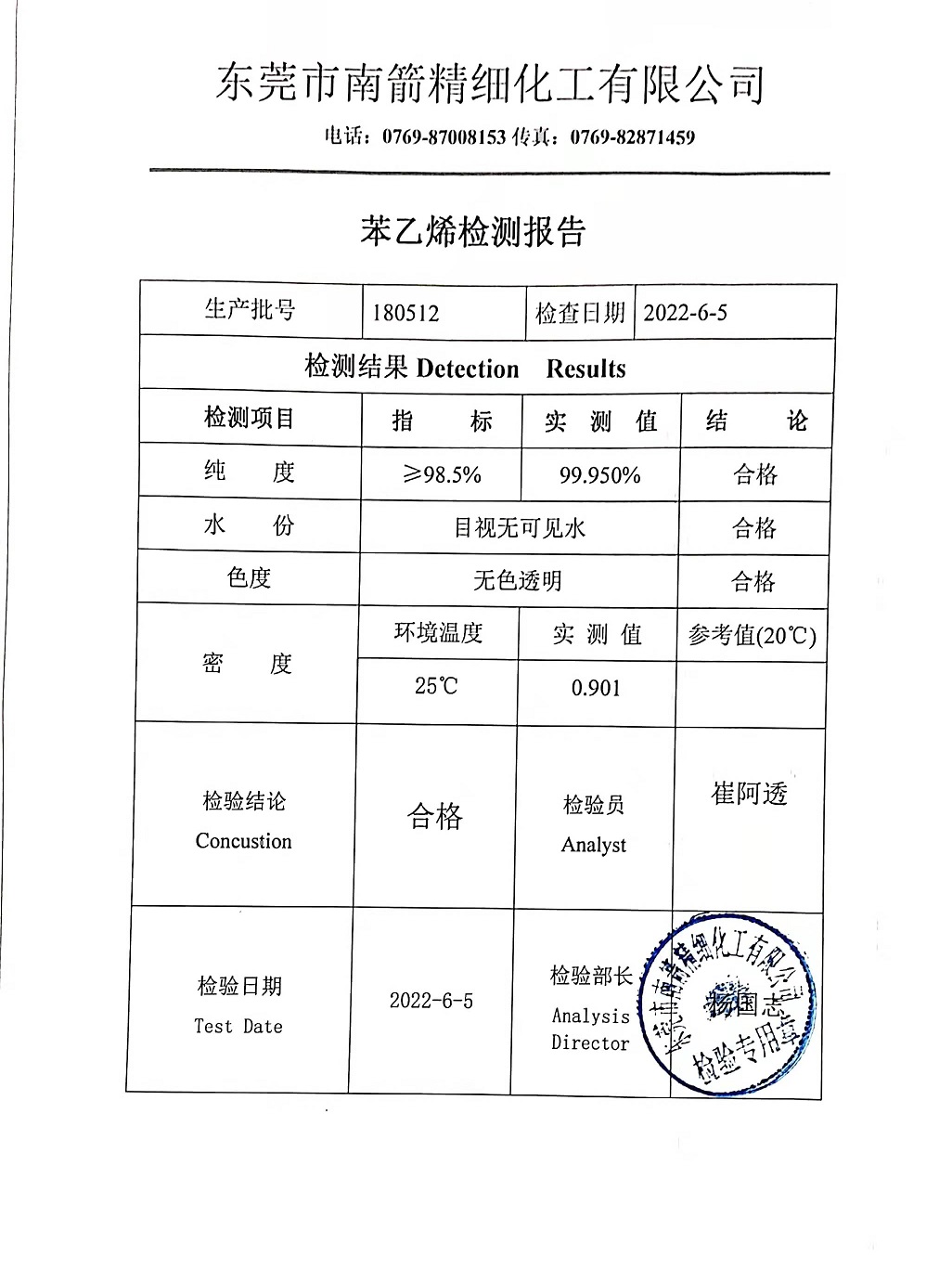苯乙烯檢測報(bào)告